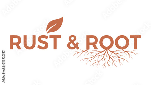 Foto Rustic Botanical Emblem: An elegant typographic logo design featuring the text with organic root illustrations and a leaf accent, representing a harmonious connection to earth, growth