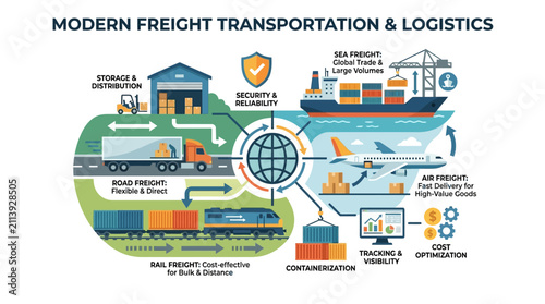 Modern Freight Transportation and Global Logistics Infographic