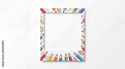 Colorful pencil border frame illustration for school art