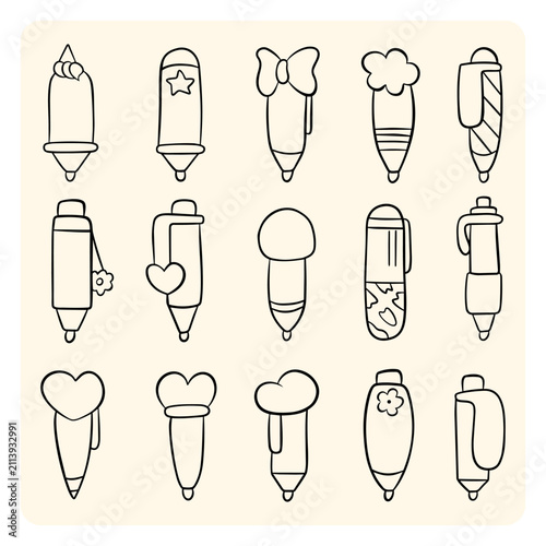 Cute Hand Drawn Fancy Pen and Pencil Set Line Art Stationery