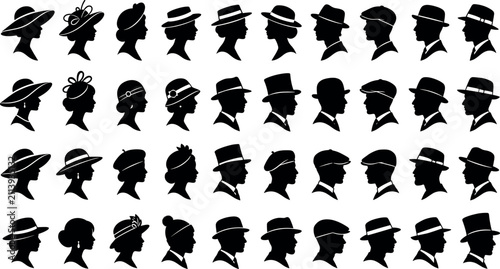 Fotografía Vintage profile avatar silhouette collection featuring men and women wearing ret