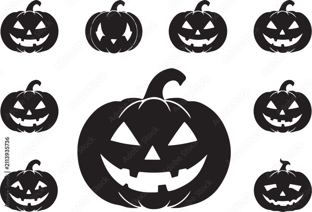 Obraz premium Collection of black halloween jack-o'-lantern silhouettes