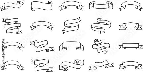 Collection Of Vintage Ribbon Banner Frames Lineart Vector Clipart

