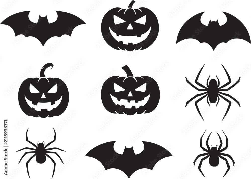 Obraz premium Halloween bats, spiders, and jack-o'-lanterns pumpkin