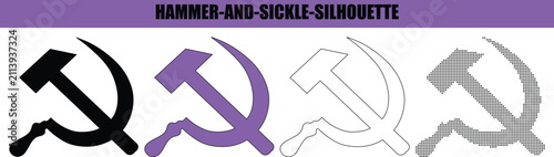 Quadro su tela Hammer and sickle symbol in different styles during a presentation Isolated on w