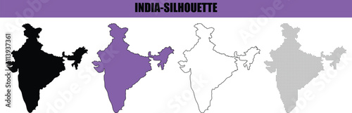 India country map in various silhouette styles with clean outline and geometric patterns isolated on white background
