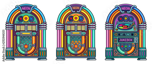 Retro Pixel Art Jukeboxes Displayed in a Row