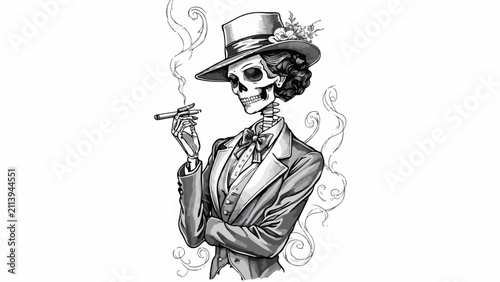 Elegant Skeleton Gentleman Victorian Gothic Vector Art