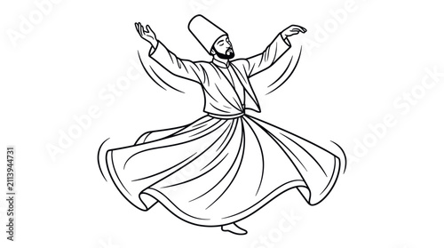 Фотография Sufi whirling dervish performing traditional meditative dance.