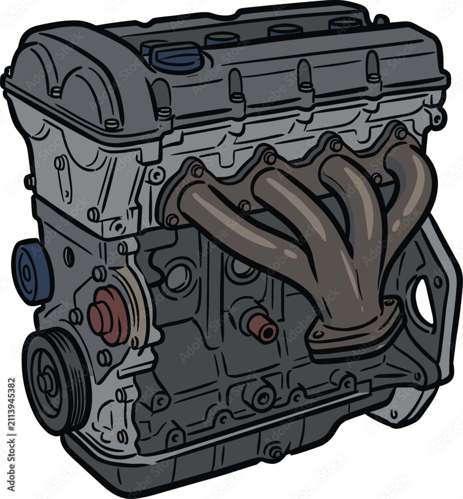 Fototapeta premium Detailed Illustration of a Car Engine with Exhaust Manifold