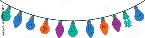 Fotografía Colorful Christmas light string garland vector illustration featuring hanging ho