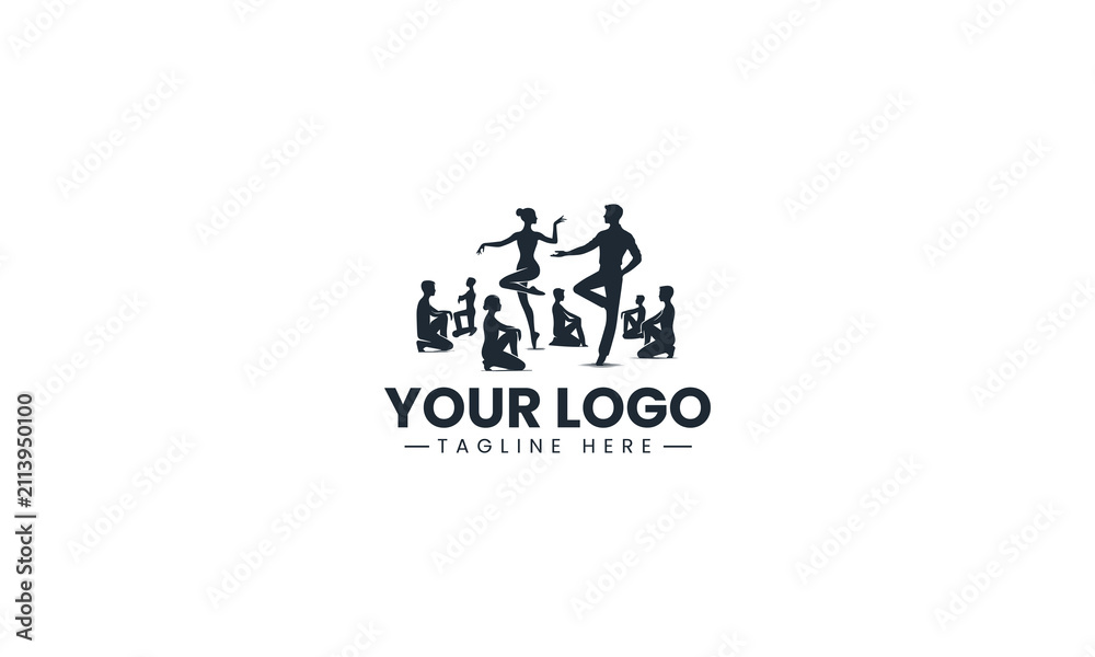 Naklejka premium Black Image Vector Logo of Professional Choreographer Leading Class, Dancing Lesson Studio Art Isolated on White Background