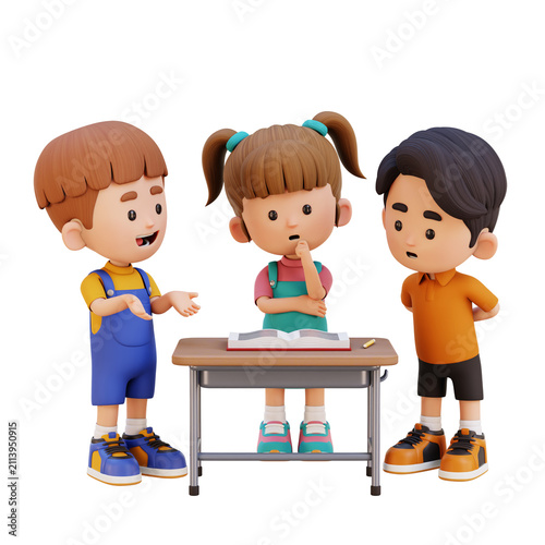 3D Cute Boy Discussing Together Teamwork and Collaboration