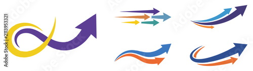 Set of colorful abstract arrow icons showing growth and progress for business and marketing design elements