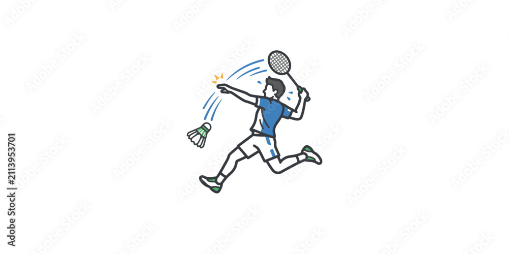 Fototapeta premium Illustration of a male badminton player performing a powerful smash shot.
