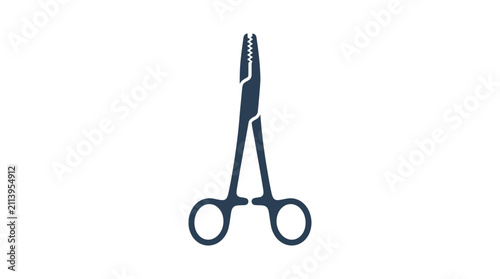A professional surgical hemostat clamp instrument isolated on a white background.