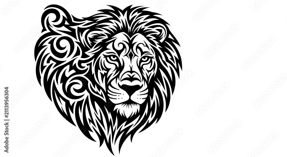 Fototapeta premium Detailed lion head with mane.
