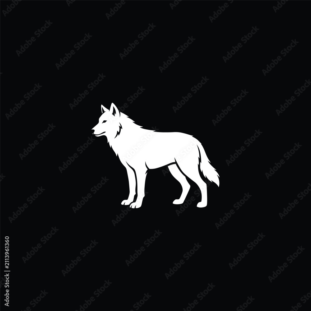Obraz premium Minimalist White Wolf Silhouette Icon on Black Background
