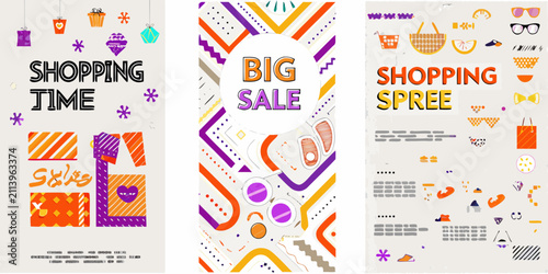 Fotografie shopping themed promotional posters colorful vector illustration sale big spree
