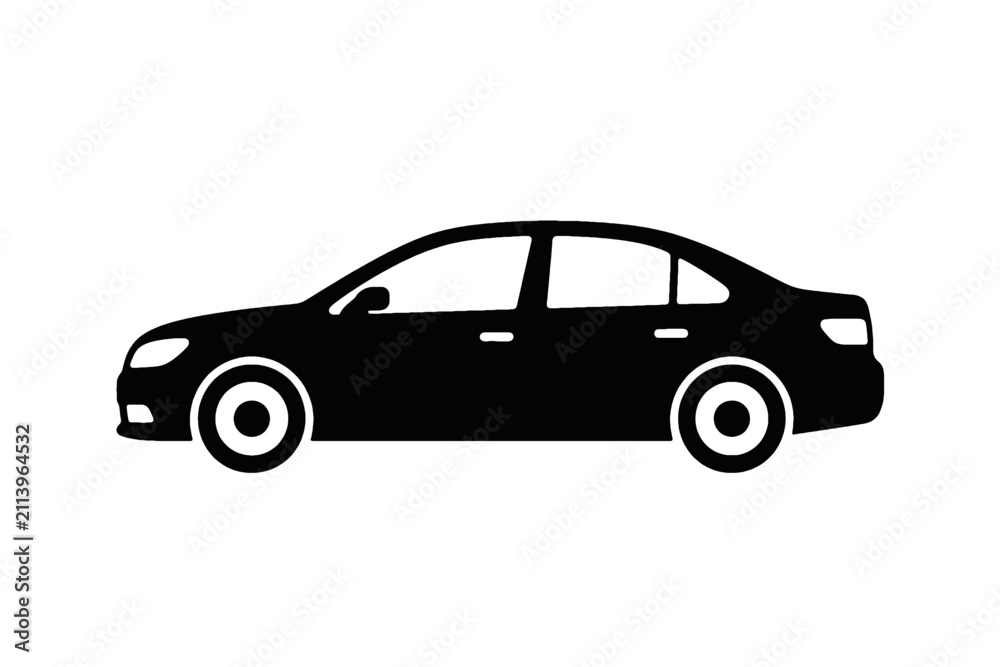 Fototapeta premium Sedan Car Side View Silhouette Vector Icon