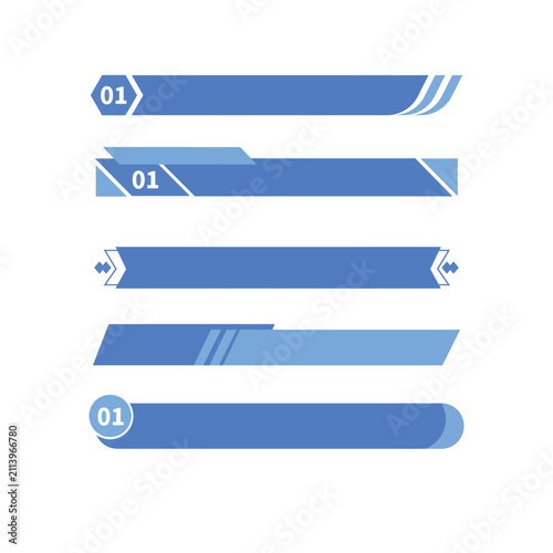 Set of modern blue lower third banners title bars vector overlay design template isolated on white background
