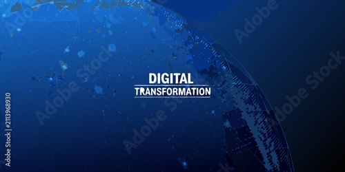 Принти на полотні digital globe with glowing blue network lines sphere earth planet geometric vect