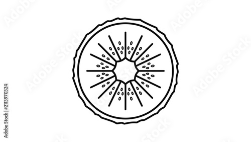 Minimalist outline drawing of a sliced kiwi fruit.