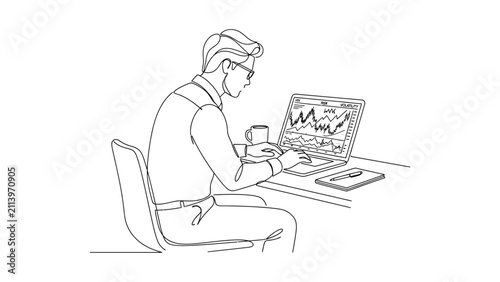 A business professional analyzing financial stock market data on a laptop.