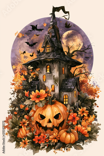 Halloween illustration in watercolor style 