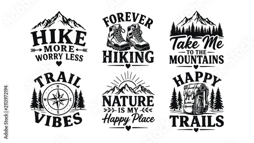Bild auf Leinwand Collection of vintage outdoor adventure adventure graphic designs for hiking and