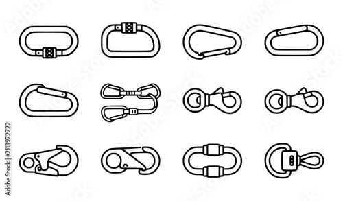 Quadro su tela Heavy Duty Carabiner and Safety Shackle Line Icon Set with Metal Swivel Eye Snap