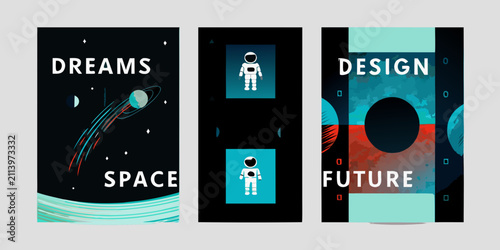 Obraz na płótnie retro futuristic posters with astronaut and planet vector illustration space des