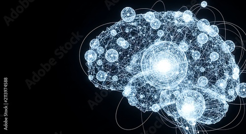 Futuristic Brain Network Visualization in Bright Blue
