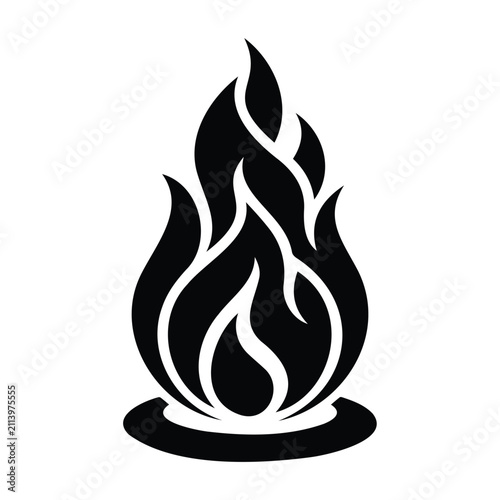 Konstfotografi Flame icon black and white vector illustration for campfire logo or hot fire heat symbol