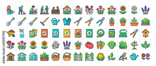 Принти на полотні Gardening Icons Collection: Tools, Plants, and Activities