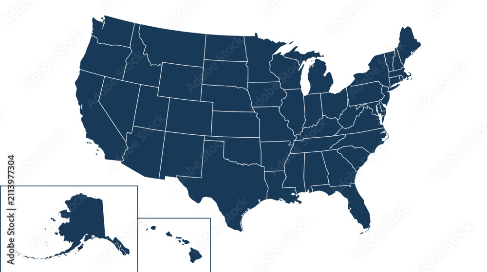 Fototapeta premium United States map with state borders, isolated on white