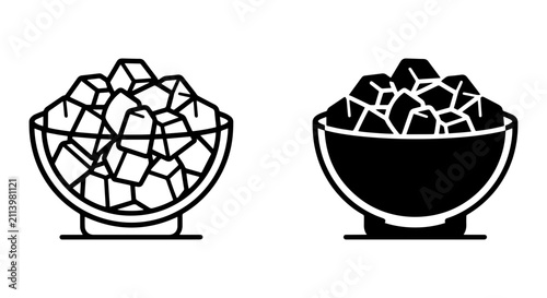 Fotografie Sugar Cubes in Bowl Vector Icons, Sweetener and Food Ingredient Graphics