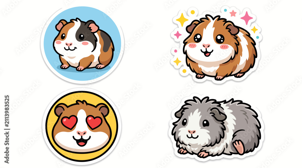 Obraz premium Cute Cartoon Guinea Pig Sticker Set Collection.