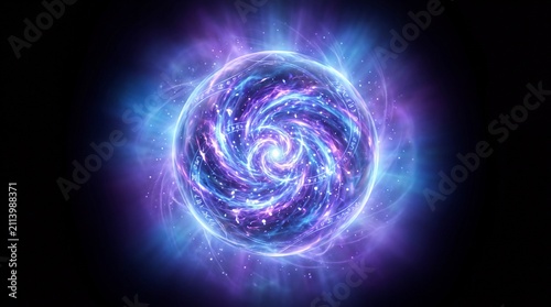 Abstract Cosmic Energy Sphere with Glowing Blue and Purple Nebula Swirls
