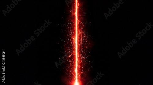 Red Lightning Bolt with Spark Particles on Black Background