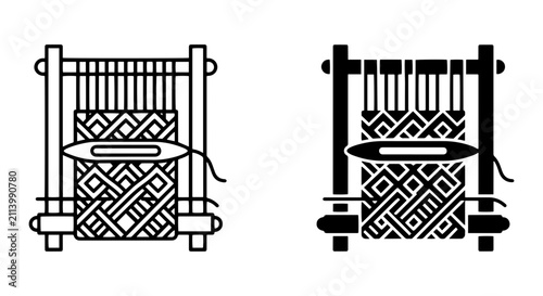 Cuadro en lienzo Weaving Loom Icon Set, Textile Craft Tools, Handmade Fabric Creation, Traditiona