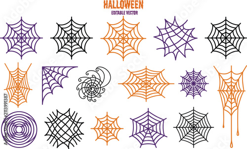 Spiderweb Collection Colorful Vector Illustrations On White Background