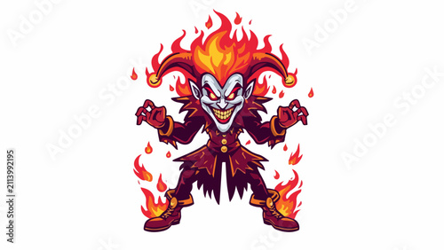 Inferno Jester Fire Trickster Mascot Flames Vector Art