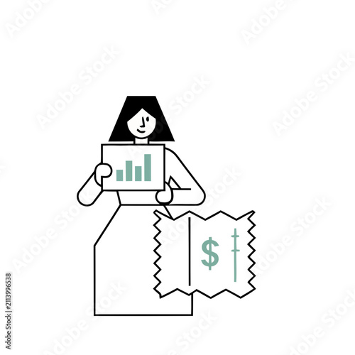 Woman holding financial chart and receipt