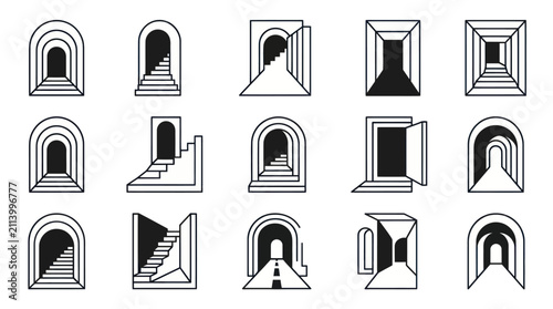 Bild auf Leinwand Collection of stylized doorways and archways with perspective views