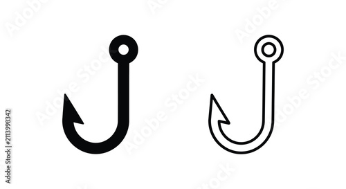 Obraz na płótnie Two fishing hooks in contrasting styles a solid fill and a line drawing silhouet