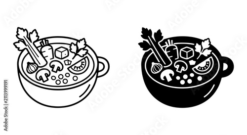 Фотография Hearty Vegetable Soup Icons, Wholesome Food Illustration, Healthy Meal Graphics,