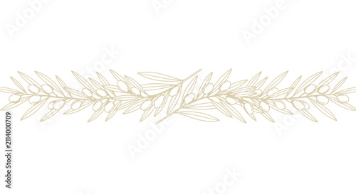 Obraz na plátne Olive branch pattern displays an elegant and organic border design that reflects themes of peace, tradition, and Mediterranean culinary heritage in a minimalist aesthetic style