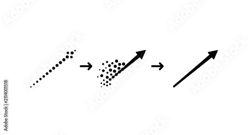 A conceptual diagram showing the transformation of dots into a solid arrow line