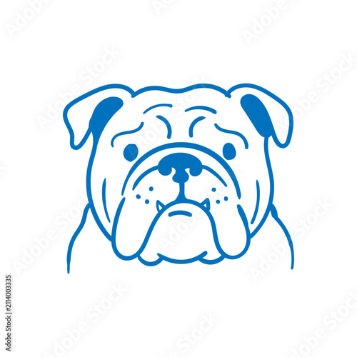 English Bulldog Cute Dog Face Line Art Icon Vector Illustration Of A Chubby Wrinkled Puppy Portrait